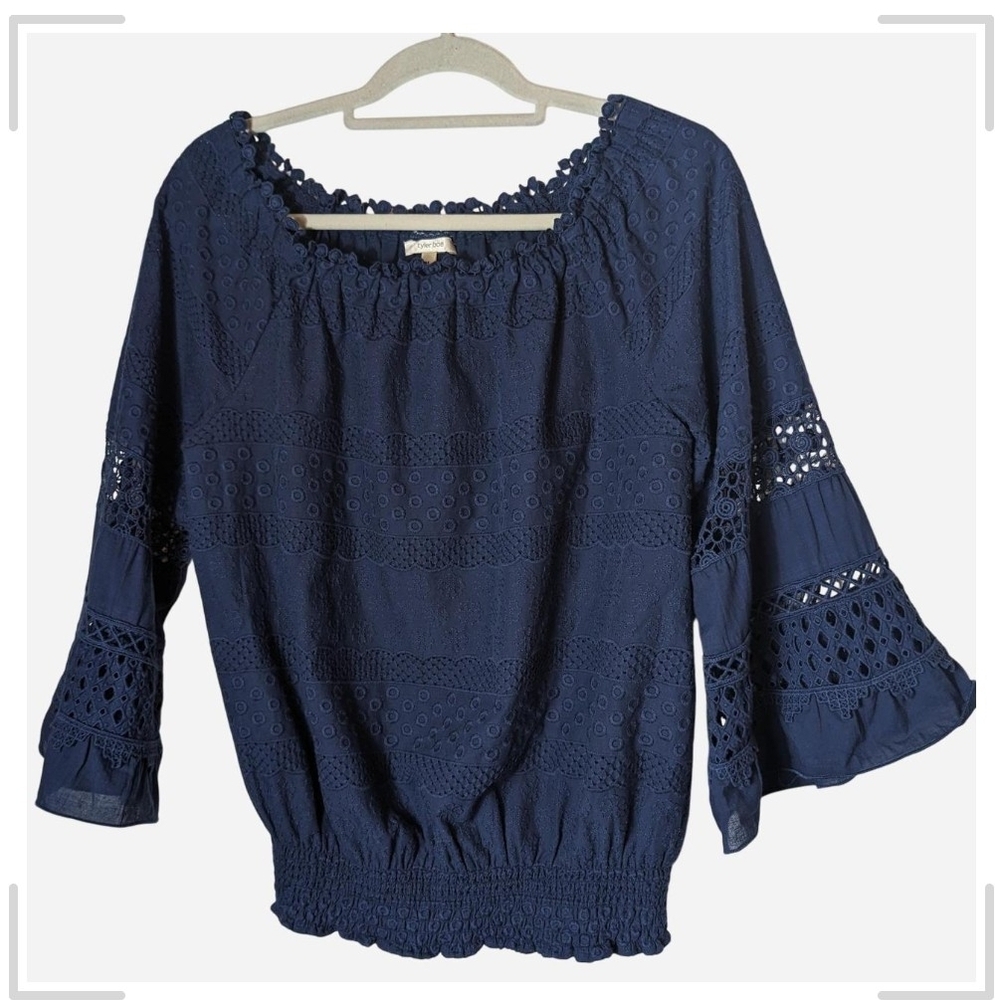 Pre-owned Tyler Boe Midnight Blue Eyelet Blouse - Picture 2 of 8